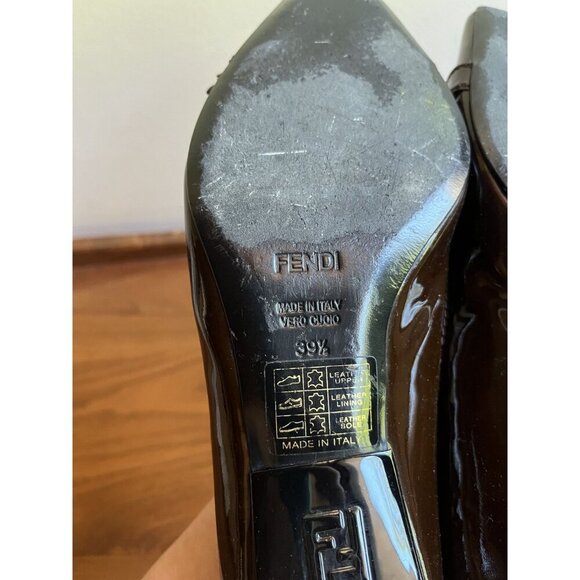 Fendi Brown Patent Leather Kitten Heel Ballet Toe Shoe Chunky Buckle Top Size 39 - Picture 9 of 9